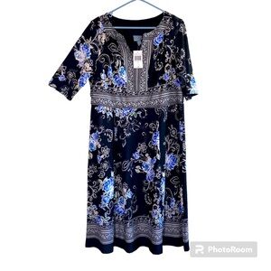 Rabbit Rabbit Rabbit Dress 18 Knee Length Black Blue Paisley XL NWT